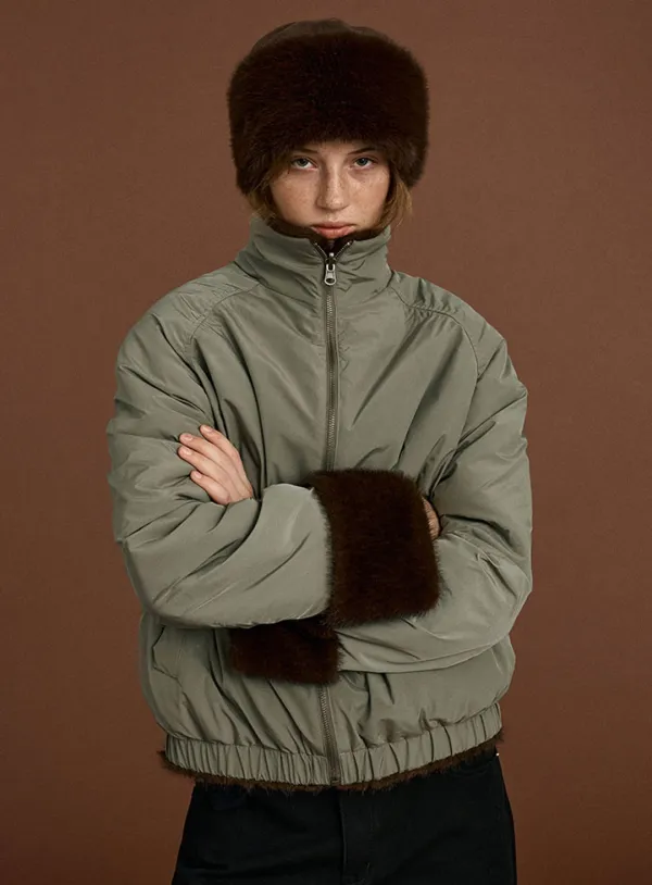 LUNE FUR REVERSIBLE BOMBER_ASH KHAKI
