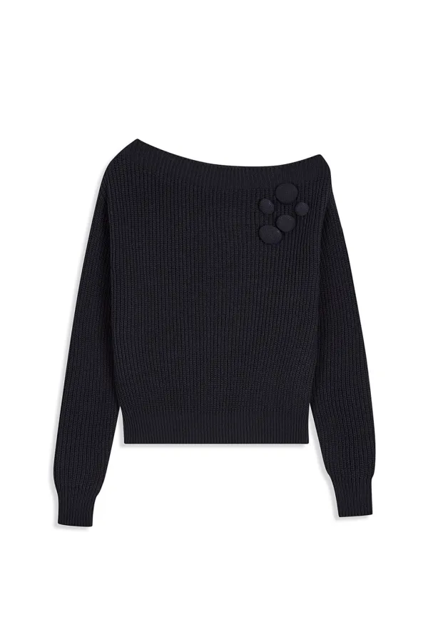 BADGE APPLIQUÉ KNIT PULLOVER, NAVY
