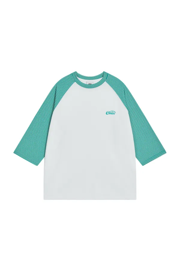 STRIPE RAGLAN SLEEVE T-SHIRT-GREEN