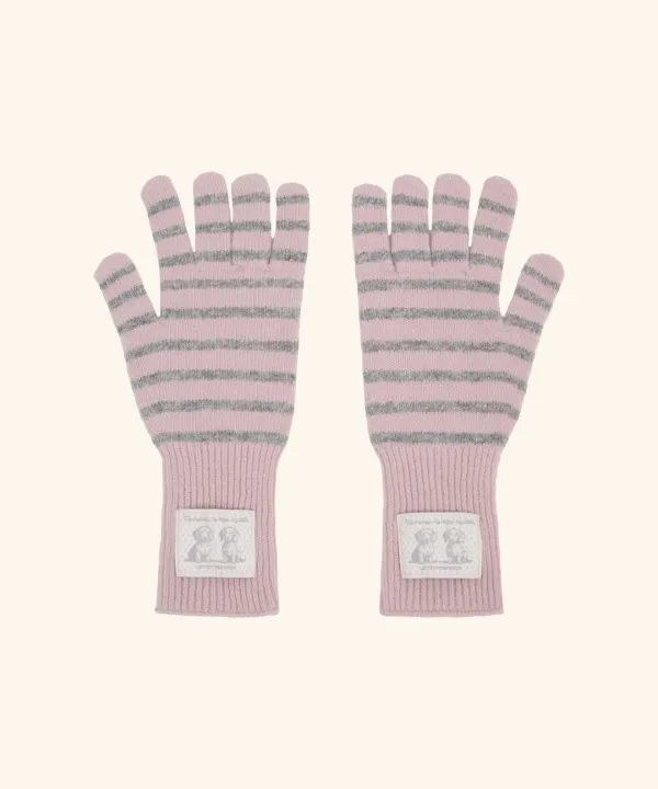 Puppy Label Stripe Gloves ( Pink )