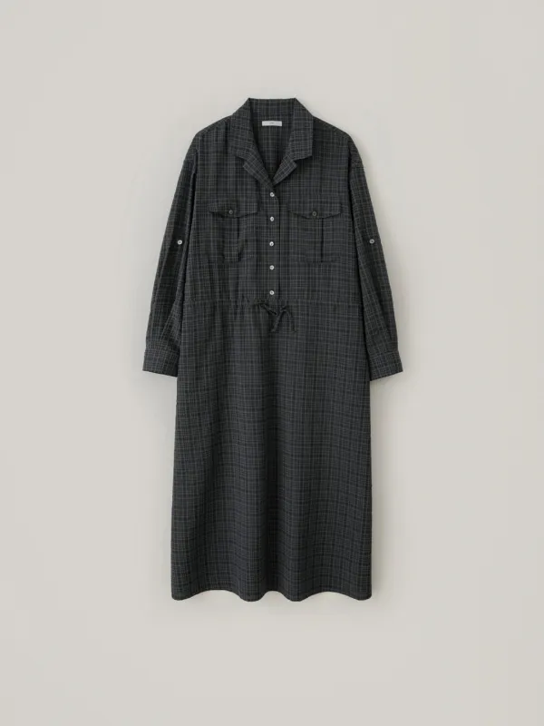 Check Roll-Up Maxi Dress - Charcoal