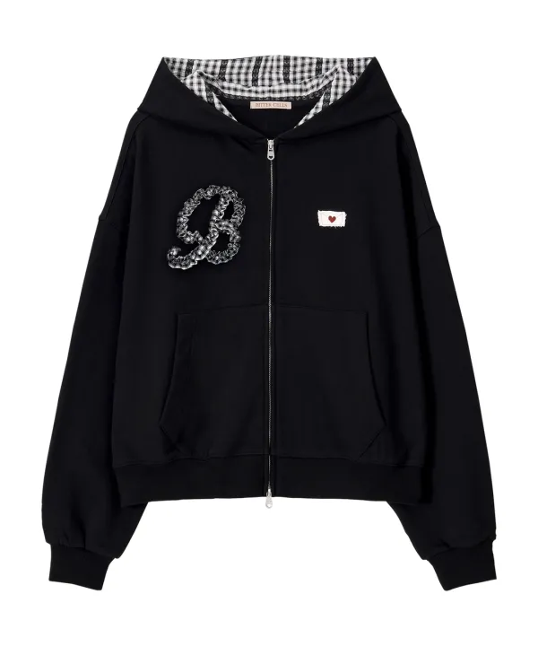B Frill Hood Zip Up-Black