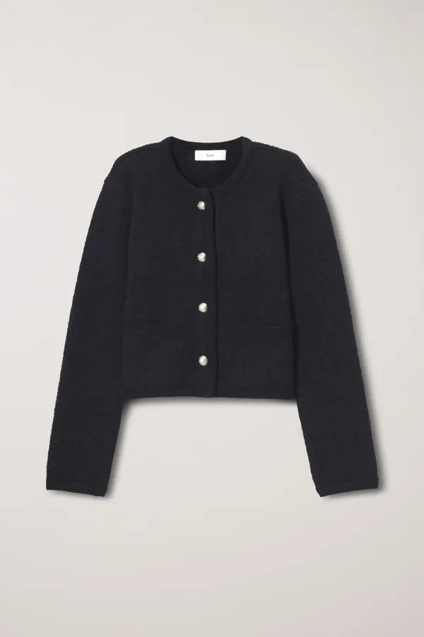 COLLARLESS KNIT JACKET BLACK