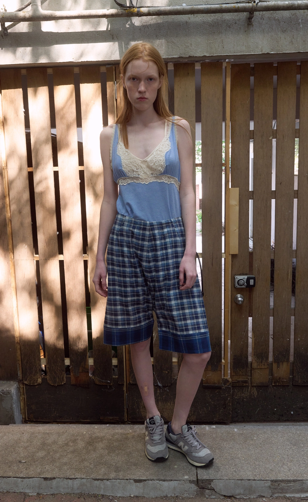 노컨텐츠 369. Check Baggy Pants _ Navy Check 상품 이미지 1