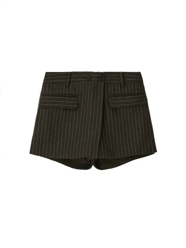 Pin Stripe Wrap Shorts Khaki Brown