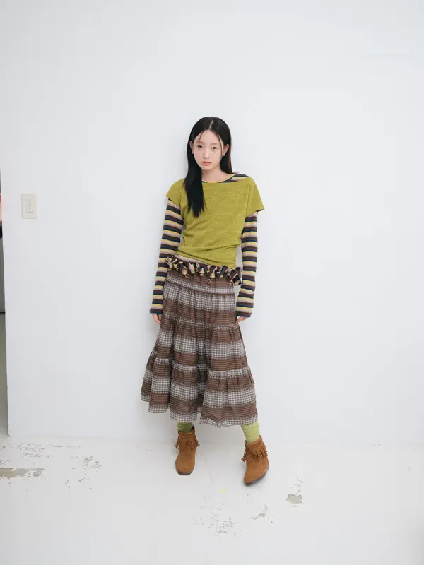 [6차 입고]2way Button Shirring Skirt (Brown)