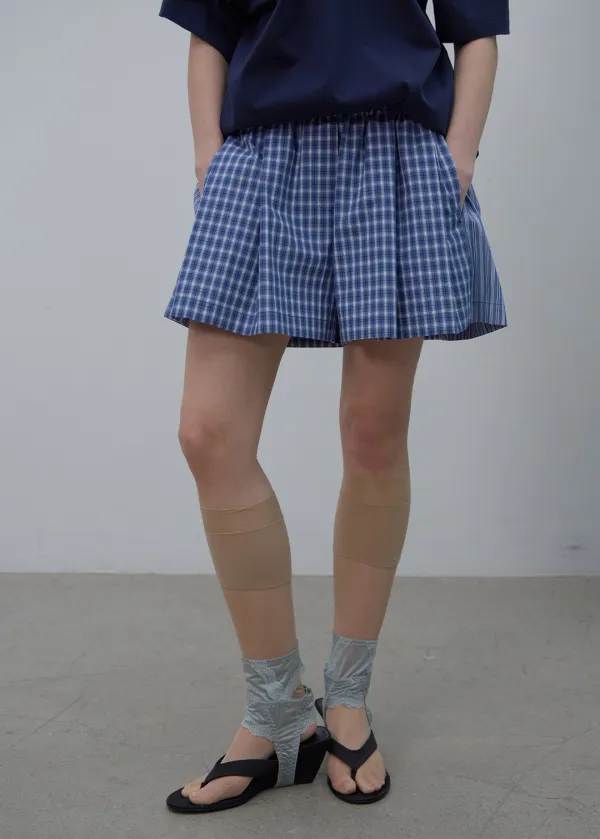 CHECK PLEATED SHORTS (BLUE)