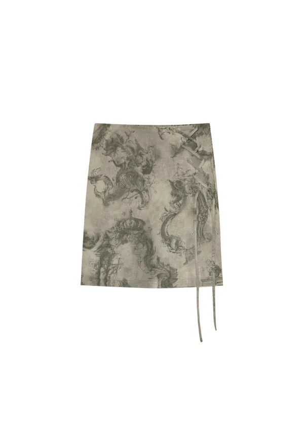 LACE-UP MIDI SKIRT, BEIGE