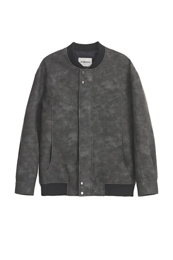 LEATHER OVERSIZED BOMBER JACKET (CHARCOAL)
