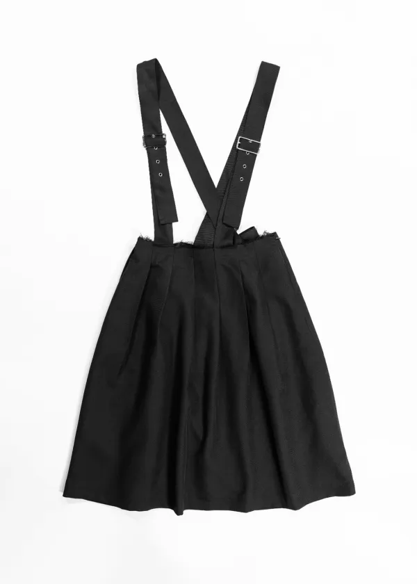 SUSPENDER CUTTING TWILL SKIRT - BLACK