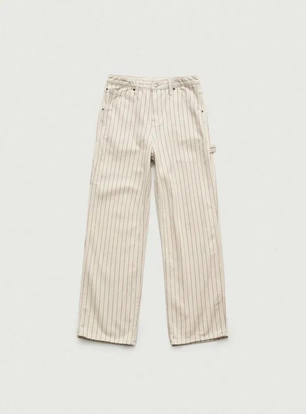 Striped Carpenter Denim Pants_Red