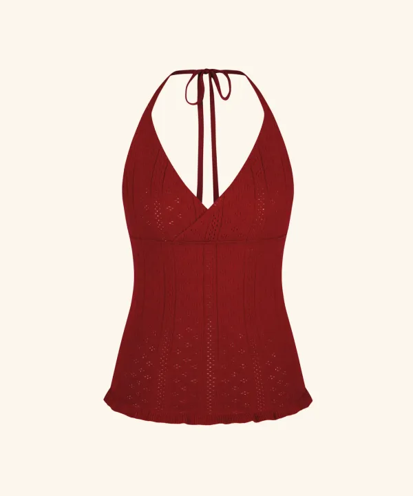 Letters Punching Halterneck Cashmere Vest ( Red )