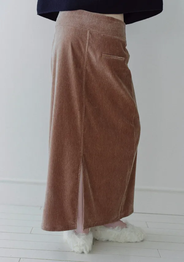 VELOUR STRAIGHT LONG SKIRT_MAUVE PINK_OE4C2XSK05MPK