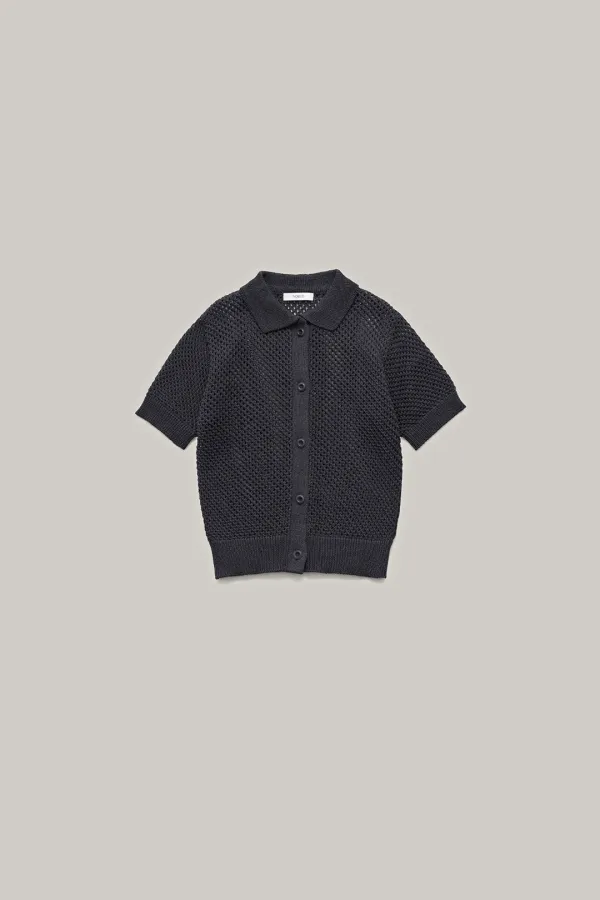 Weave linen cardigan (Charcoal)