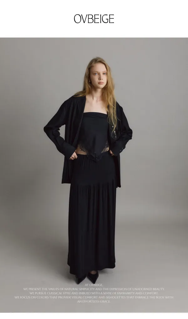 WOOL RIB SHIRRING MAXI SKIRT_BLACK