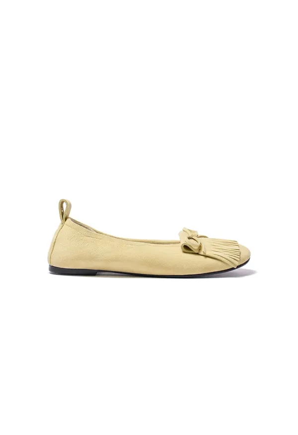 SUEDE BUN FRINGE FLAT, YELLOW
