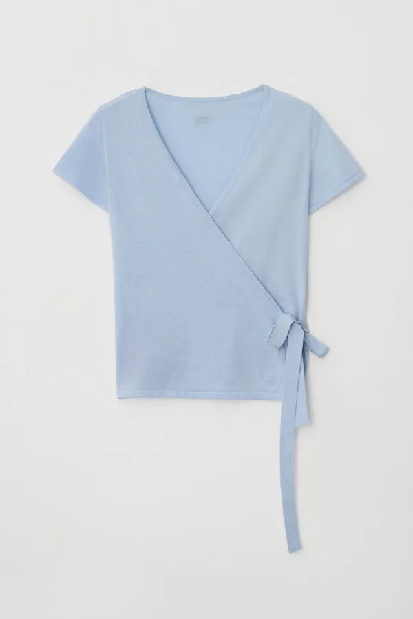 wrap knit top - sky