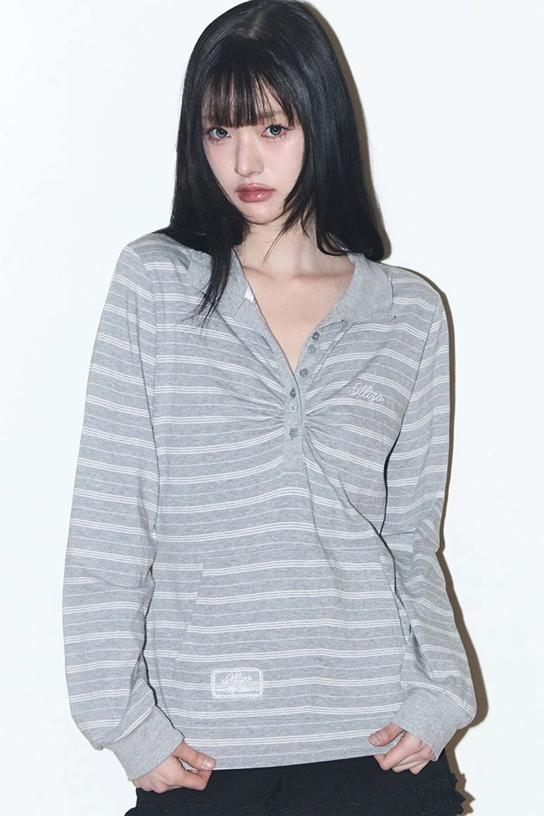 일리고 오픈 카라 롱슬리브 멜란지 상품 이미지 2