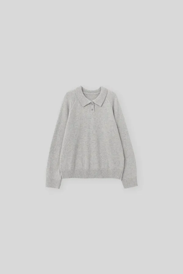 Daub button collar knit (melange gray)