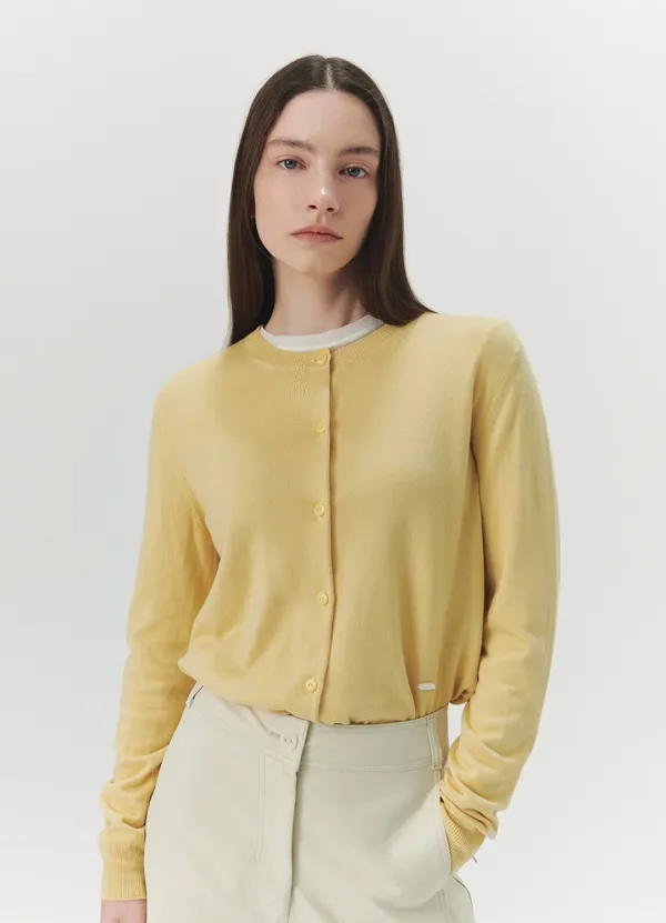 Classic Round Knit Cardigan - Light Yellow