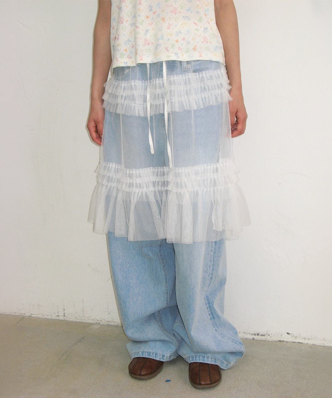 론론 SHEER TIERED FRILL LAYERED SKIRT WHITE 상품 이미지 1