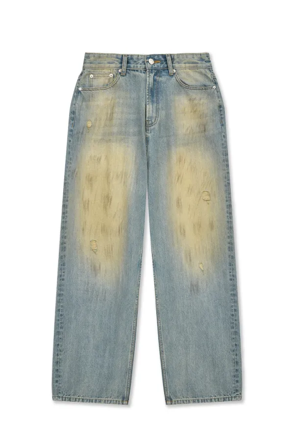 VINTAGE DIRTY WASHED DENIM PANTS IN LIGHT BLUE