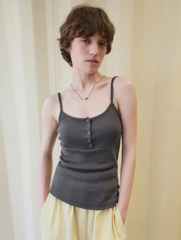 Button placket layered tank top_Charcoal