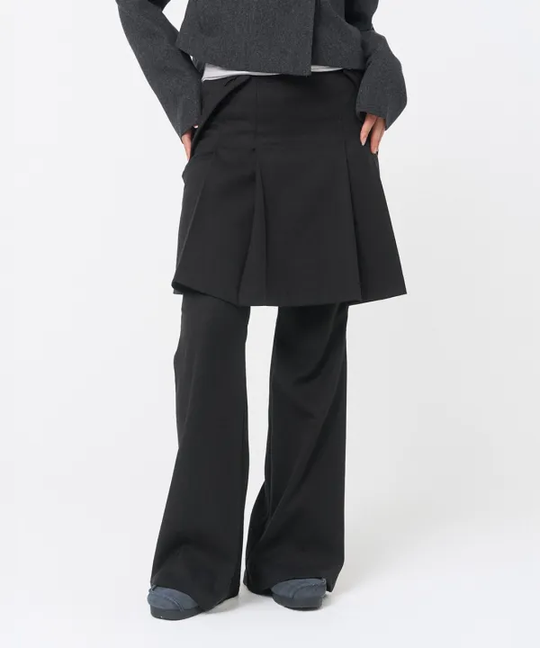 Pleats midi skirt pants set BLACK