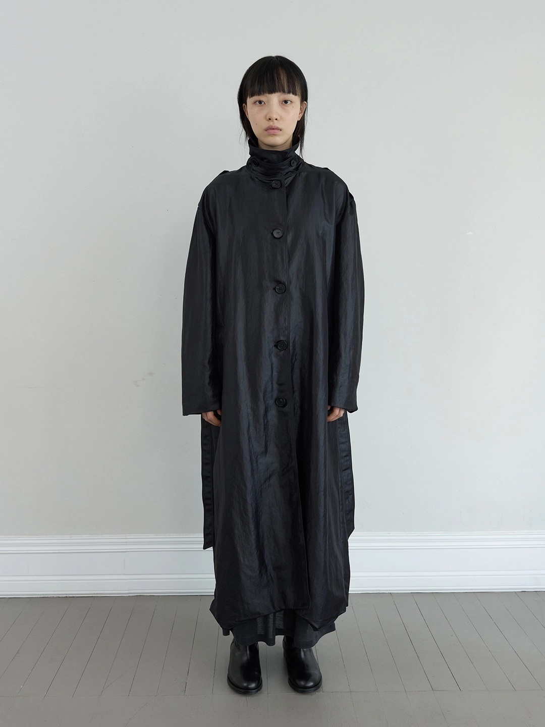 낫띵에브리띵 SOFT SHEEN TRENCH COAT IN BLACK 상품 이미지 1