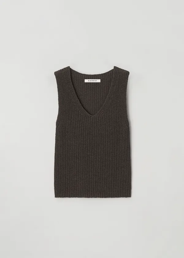 Tape sleeveless knit (brown)