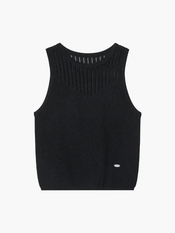 Rayon Blend Fitted Sleeveless Sweater, Black