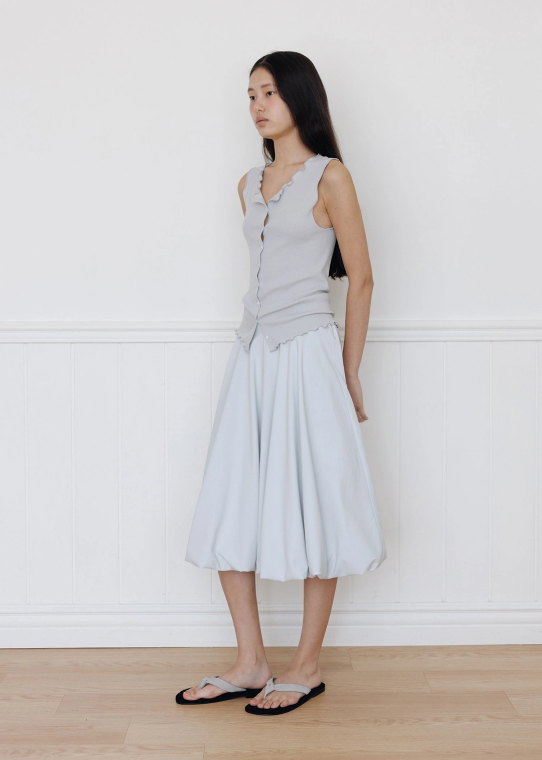 더라이 Balloon Banding Midi Skirt(Light Grey) 상품 이미지 2
