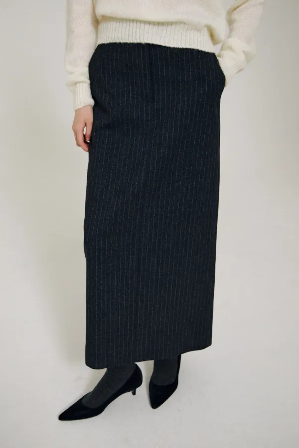 Kate Slim fit Long Skirt (Charcoal Stripe)