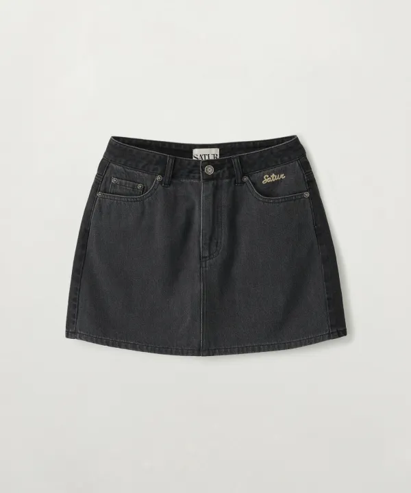 (W) Contrast Denim Mini Skirt - Black