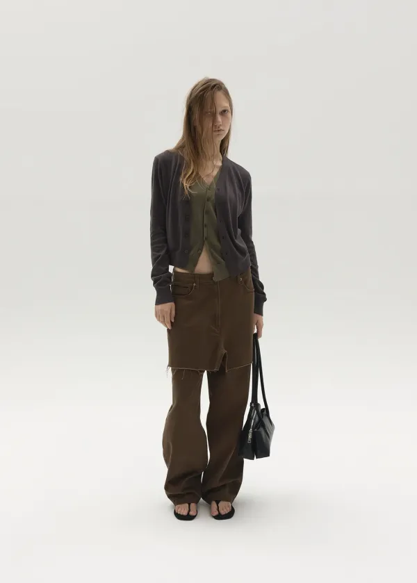 ASYMMETRIC LAYERED CARDIGAN (BROWN)