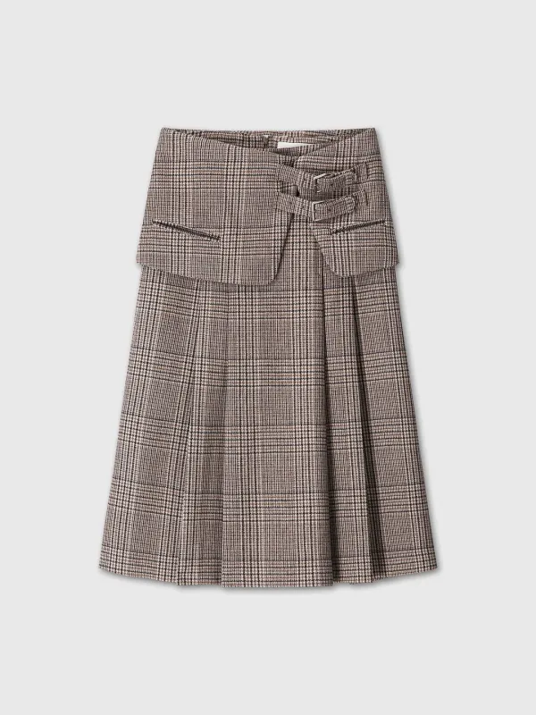(W) CHECKED WOOL DOUBLE-LAYERED SKIRT_ GLEN CHECK