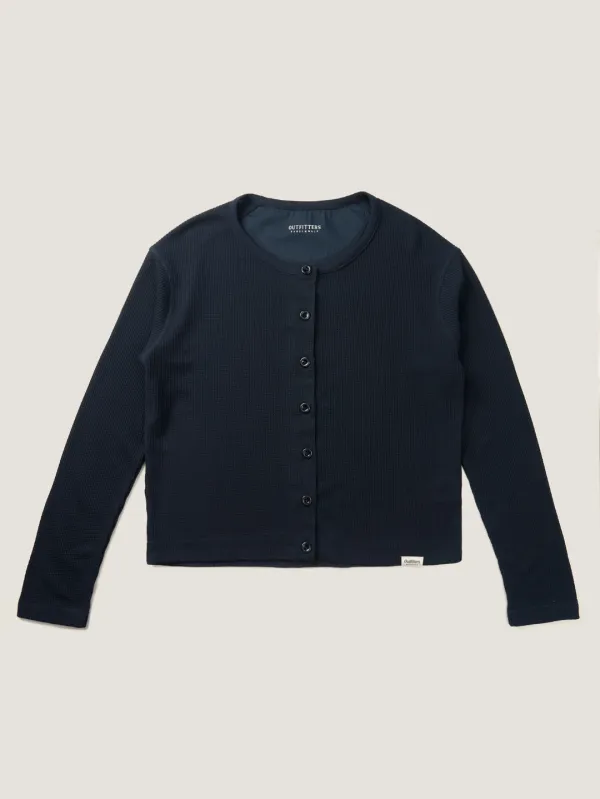 AIRY WAFFLE CARDIGAN [ Deep Navy ]