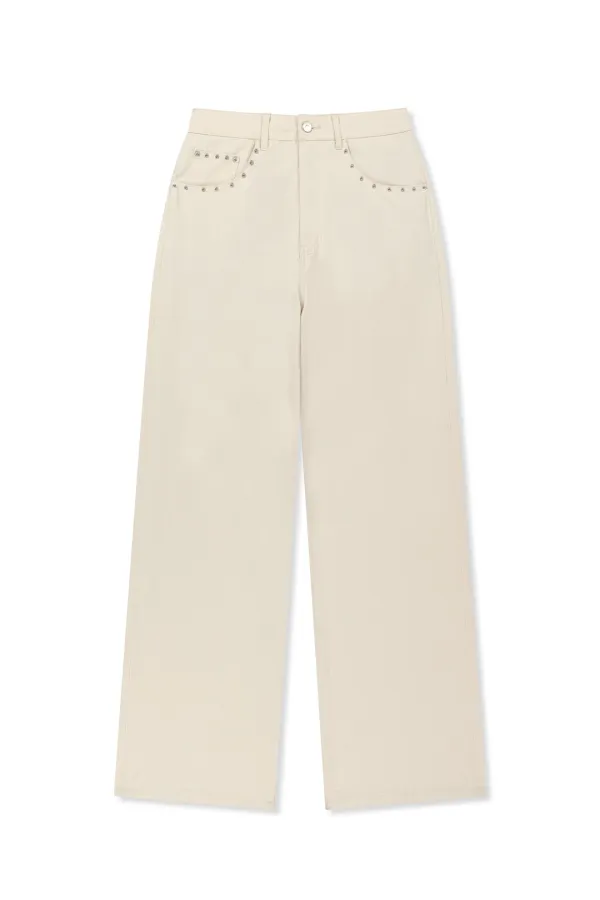 STUD POINT COLOR DENIM PANTS IN CREAM