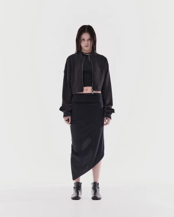 WAFFLE ZIP CARDIGAN_BLACK