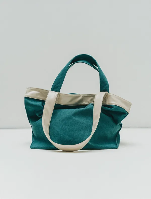 [1st REORDER] LEATHER EDGE CANVAS BAG [BLUE GREEN]