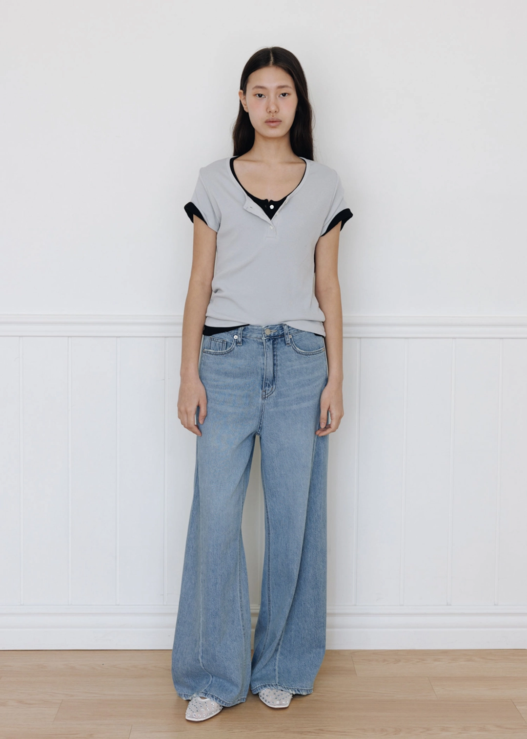 더라이 Line Wide Denim Pants(Mid Blue) 상품 이미지 2