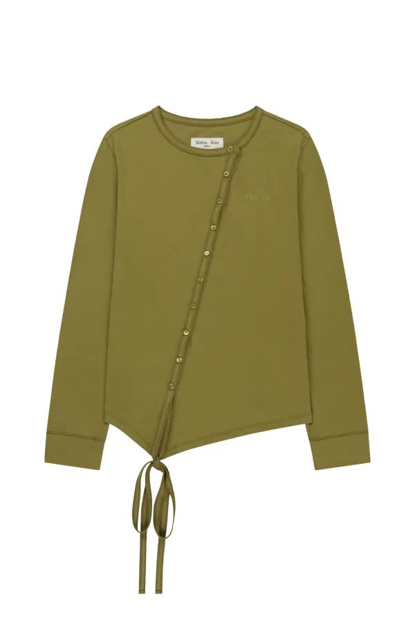 ASYMMETRIC BUTTON CLOSURE TOP IN OLIVE
