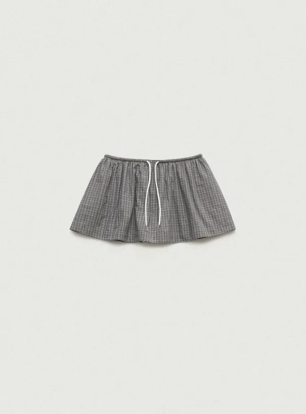 Eddy Check Drawstring Skirt_Grey