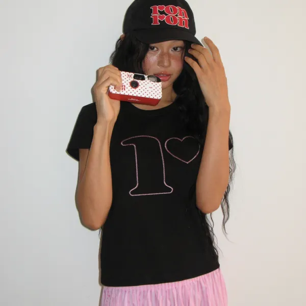 R STITCH SHORT SLEEVE T SHIRT BLACK