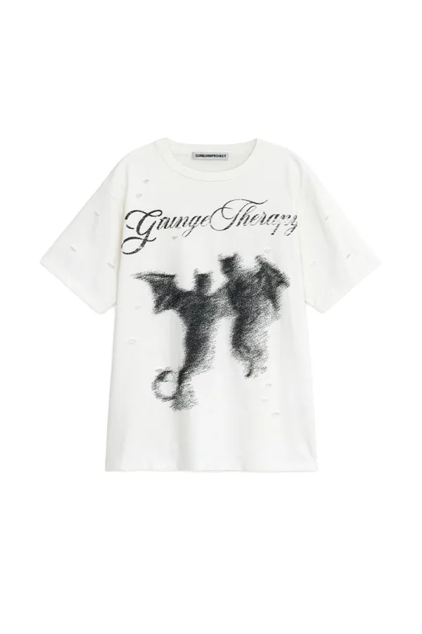 DISTROYED DEVIL OVERFIT T-SHIRT, WHITE