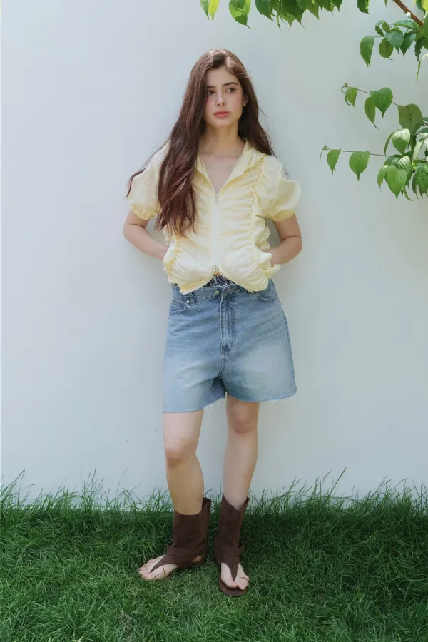 SHIRRING HOODIE BLOUSON (LEMON)