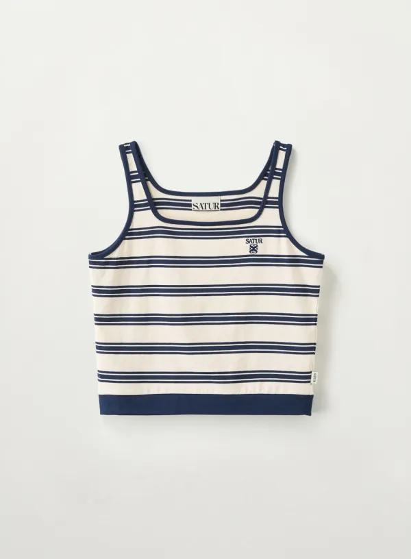 (W) Square Neck Stripe Sleeveless - Navy