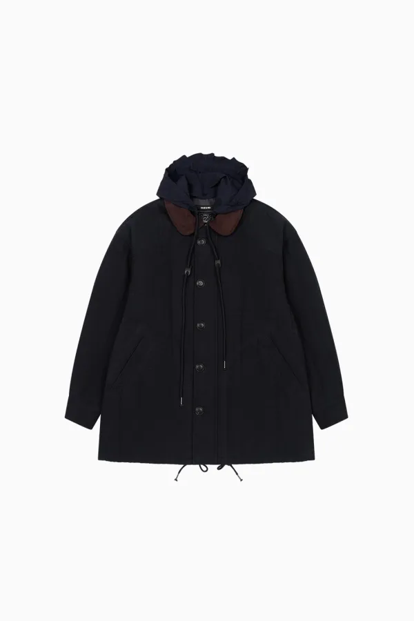 CORDUROY COLLAR QUILTED JACKET, NAVY