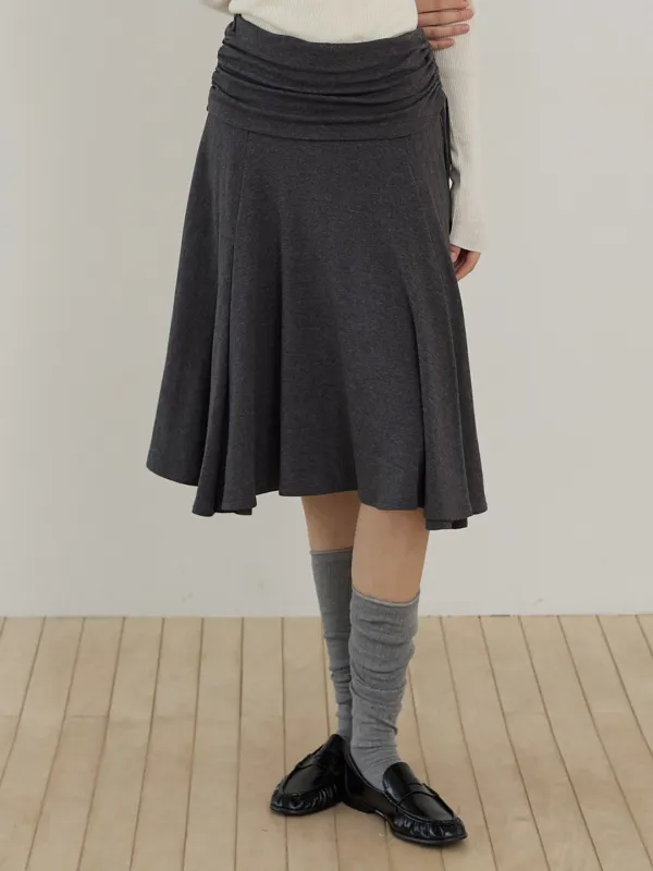 레이어드 요크 밴딩 플레어 스커트_MELANGE GREY