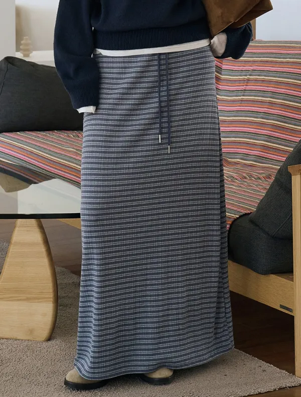 Contrast stripe maxi skirt_Blue